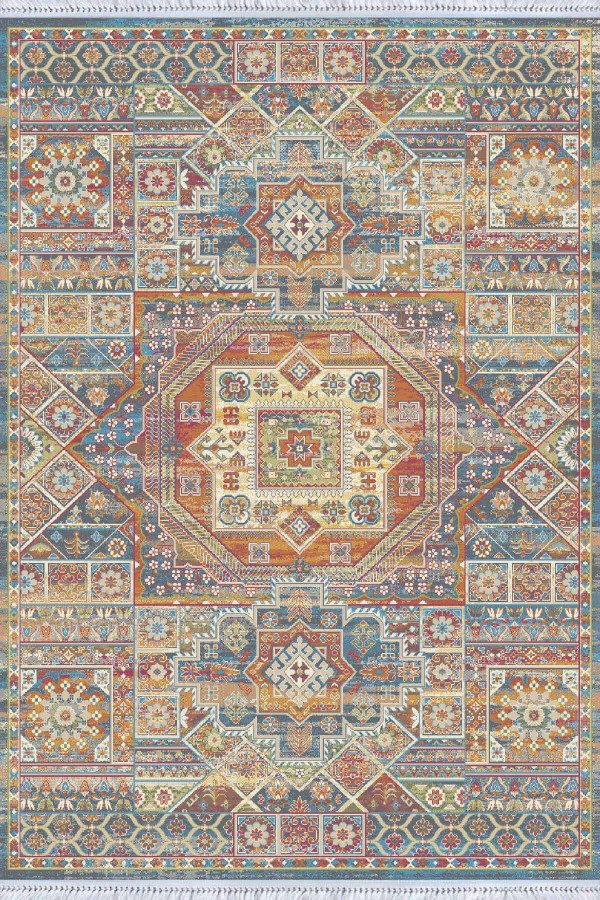 Çok Renkli Vintage Dokuma Pamuk Taban Kaymaz Kilim KLM252