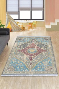 Mavi Klasik Göbekli Dokuma Pamuk Taban Kaymaz Kilim KLM255 Mavi Klasik Göbekli Dokuma Pamuk Taban Kaymaz Kilim KLM255