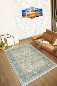 Turkuaz Çerçeveli Dokuma Pamuk Taban Kaymaz Kilim KLM265 Turkuaz Çerçeveli Dokuma Pamuk Taban Kaymaz Kilim KLM265