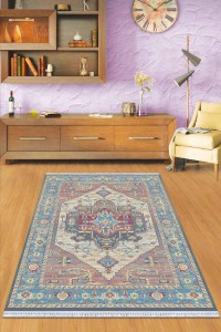 Mavi Klasik Göbekli Dokuma Pamuk Taban Kaymaz Kilim KLM272 Mavi Klasik Göbekli Dokuma Pamuk Taban Kaymaz Kilim KLM272