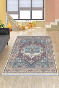 Mavi Klasik Göbekli Dokuma Pamuk Taban Kaymaz Kilim KLM274 Mavi Klasik Göbekli Dokuma Pamuk Taban Kaymaz Kilim KLM274