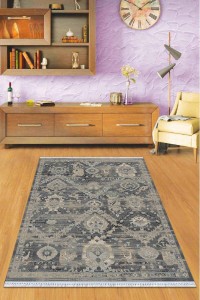 Antrasit Vintage Dokuma Pamuk Taban Kaymaz Kilim KLM276 Antrasit Vintage Dokuma Pamuk Taban Kaymaz Kilim KLM276