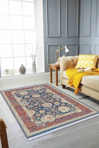 Çok Renkli Çerçeveli Dokuma Pamuk Taban Kaymaz Kilim KLM285 Çok Renkli Çerçeveli Dokuma Pamuk Taban Kaymaz Kilim KLM285