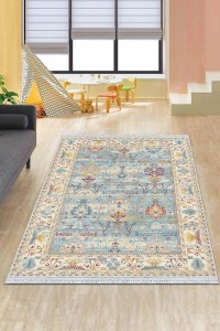 Mavi Çerçeveli Dokuma Pamuk Taban Kaymaz Kilim KLM294 Mavi Çerçeveli Dokuma Pamuk Taban Kaymaz Kilim KLM294