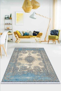 Mavi Klasik Göbekli Dokuma Pamuk Taban Kaymaz Kilim KLM298 Mavi Klasik Göbekli Dokuma Pamuk Taban Kaymaz Kilim KLM298