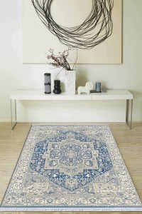 Mavi Klasik Göbekli Dokuma Pamuk Taban Kaymaz Kilim KLM321 Mavi Klasik Göbekli Dokuma Pamuk Taban Kaymaz Kilim KLM321