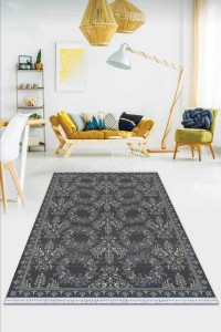 Antrasit Vintage Dokuma Pamuk Taban Kaymaz Kilim KLM338 Antrasit Vintage Dokuma Pamuk Taban Kaymaz Kilim KLM338