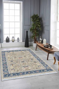 Mavi Çerçeveli Dokuma Pamuk Taban Kaymaz Kilim KLM341 Mavi Çerçeveli Dokuma Pamuk Taban Kaymaz Kilim KLM341