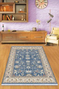 Mavi Çerçeveli Dokuma Pamuk Taban Kaymaz Kilim KLM343 Mavi Çerçeveli Dokuma Pamuk Taban Kaymaz Kilim KLM343