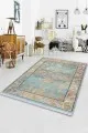 Koridor Kilim Mavi Çerçeveli Dokuma Pamuk Taban Kaymaz Kilim KLM095