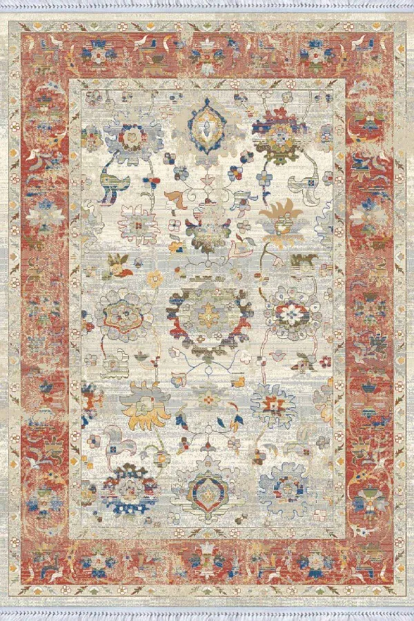 Osmanlı Desenli Halı Pembe Çerçeveli Dokuma Pamuk Taban Kaymaz Kilim KLM194