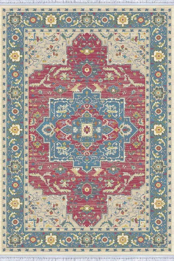 Pamuklu Kilim Yolluk Pembe Klasik Göbekli Dokuma Pamuk Taban Kaymaz Kilim KLM226