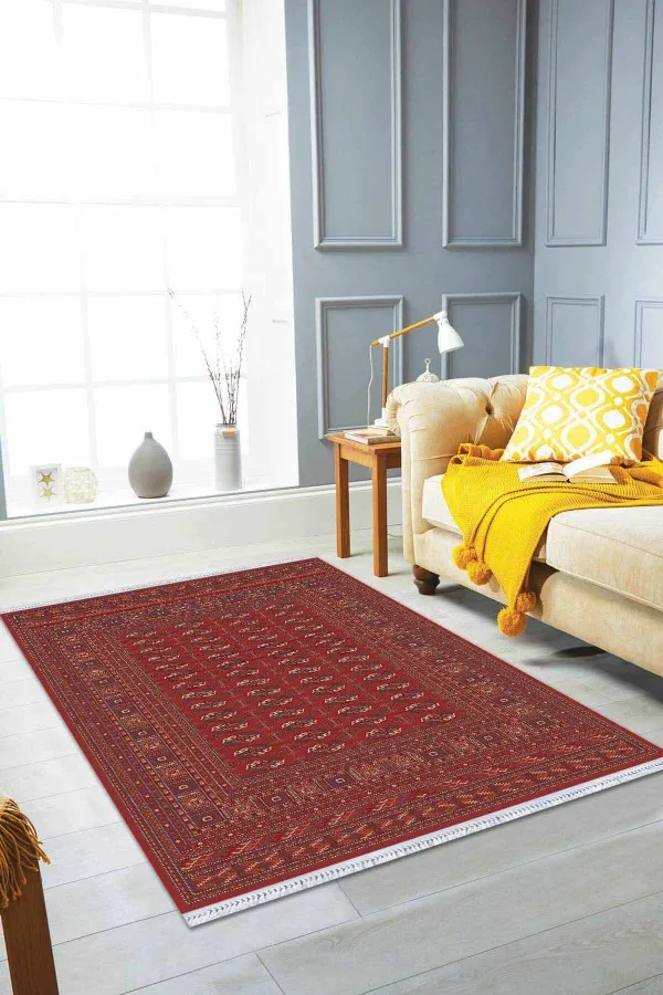 Bordo Yöresel Dokuma Pamuk Tabanlı Kaymaz Kilim KLM263