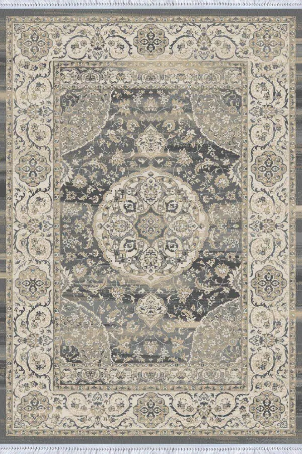 Balkon İcin Kilim Gri Klasik Göbekli Dokuma Pamuk Taban Kaymaz Kilim KLM283