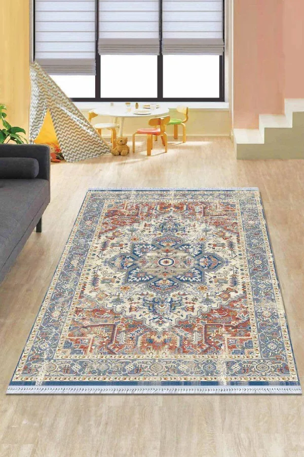 Kaymaz Kilim Halı Kiremit Göbekli Dokuma Pamuk Taban Kaymaz Kilim KLM329