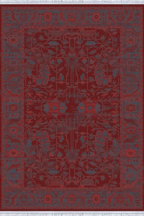 Bordo Yöresel Dokuma Pamuk Tabanlı Kaymaz Kilim KLM350