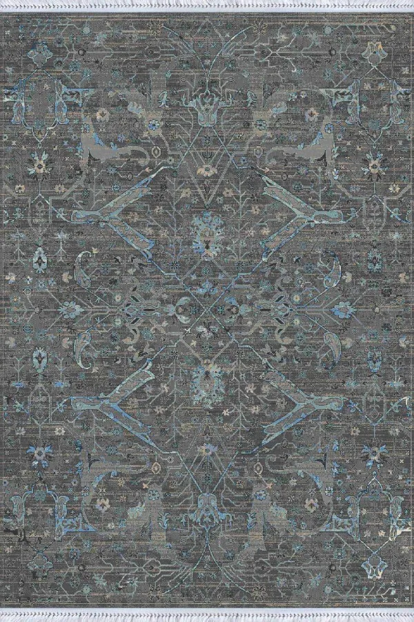 Halı Kilim Fiyatları Gri Vintage Dokuma Pamuk Tabanlı Kaymaz Kilim KLM357