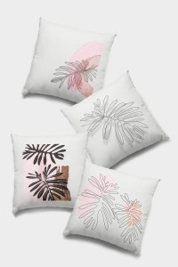 Pudra Yapraklı Çift Taraflı 4'lü Set Kırlent Kılıfı 4KR011 Pudra Yapraklı Çift Taraflı 4'lü Set Kırlent Kılıfı 4KR011