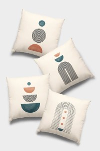 Krem Soyut Desenli Çift Taraf 4'lü Set Kırlent Kılıfı 4KR029