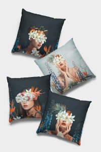 Lacivert Modern Çift Taraflı 4'lü Set Kırlent Kılıfı 4KR037