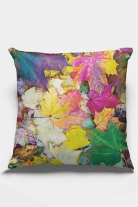 Çok Renkli Yaprak Desenli Çift Taraflı Kırlent Kılıfı KRL028 Çok Renkli Yaprak Desenli Çift Taraflı Kırlent Kılıfı KRL028