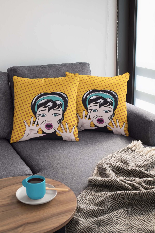 Sarı Pop Art Çift Taraflı Yastık Kırlent Kılıfı KRL069