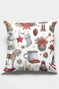 Kırmızı Yılbaşı Çift Taraflı Yastık Kırlent Kılıfı KRL079 Kırmızı Yılbaşı Çift Taraflı Yastık Kırlent Kılıfı KRL079