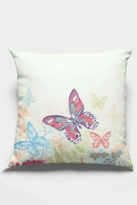 Çok Renkli Kelebekli Çift Taraflı Kırlent Kılıfı KRL110 Çok Renkli Kelebekli Çift Taraflı Kırlent Kılıfı KRL110