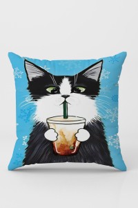 Mavi Kedi Desenli Çift Taraf Yastık Kırlent Kılıfı KRL1114 Mavi Kedi Desenli Çift Taraf Yastık Kırlent Kılıfı KRL1114