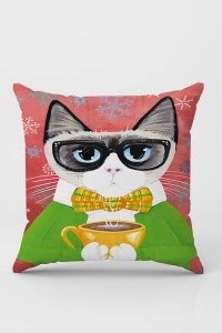 Pembe Kedili Çift Taraflı Yastık Kırlent Kılıfı KRL1117 Pembe Kedili Çift Taraflı Yastık Kırlent Kılıfı KRL1117