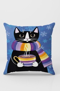 Eflatun Kedili Çift Taraflı Yastık Kırlent Kılıfı KRL1118 Eflatun Kedili Çift Taraflı Yastık Kırlent Kılıfı KRL1118