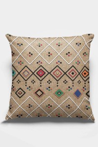 Bej Etnik Desenli Çift Taraflı Yastık Kırlent Kılıfı KRL112