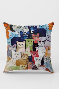 Renkli Kedili Çift Taraflı Yastık Kırlent Kılıfı KRL1120 Renkli Kedili Çift Taraflı Yastık Kırlent Kılıfı KRL1120