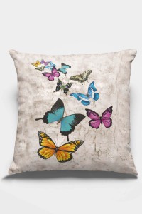 Bej Kelebekli Çift Taraflı Yastık Kırlent Kılıfı KRL130 Bej Kelebekli Çift Taraflı Yastık Kırlent Kılıfı KRL130