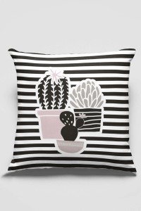 Siyah Kaktüslü Çift Taraflı Yastık Kırlent Kılıfı KRL133 Siyah Kaktüslü Çift Taraflı Yastık Kırlent Kılıfı KRL133