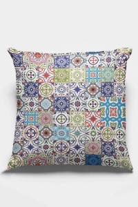 Turkuaz Çini Desen Çift Taraflı Yastık Kırlent Kılıfı KRL197 Turkuaz Çini Desen Çift Taraflı Yastık Kırlent Kılıfı KRL197