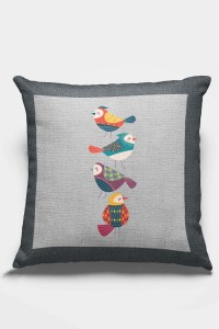 Gri Kuş Desenli Çift Taraflı Yastık Kırlent Kılıfı KRL209