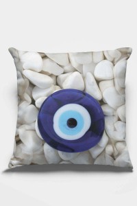 Beyaz 3D Üç Boyutlu Nazar Boncuklu Kırlent Kılıfı KRL277 Beyaz 3D Üç Boyutlu Nazar Boncuklu Kırlent Kılıfı KRL277