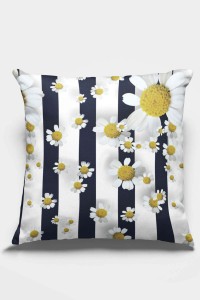 Siyah Papatyalı Çift Taraflı Yastık Kırlent Kılıfı KRL319 Siyah Papatyalı Çift Taraflı Yastık Kırlent Kılıfı KRL319