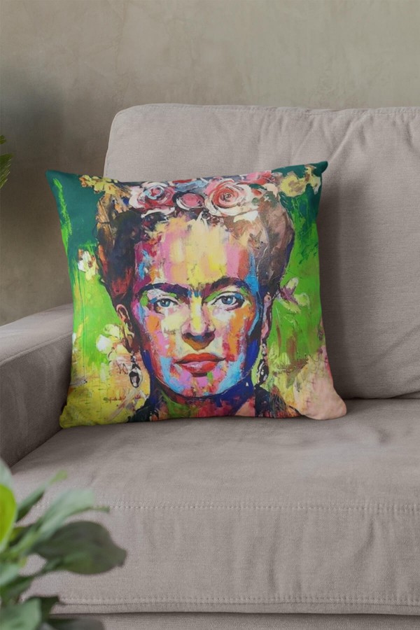 Çok Renkli Frida Kahlo Çift Taraflı Kırlent Kılıfı KRL958