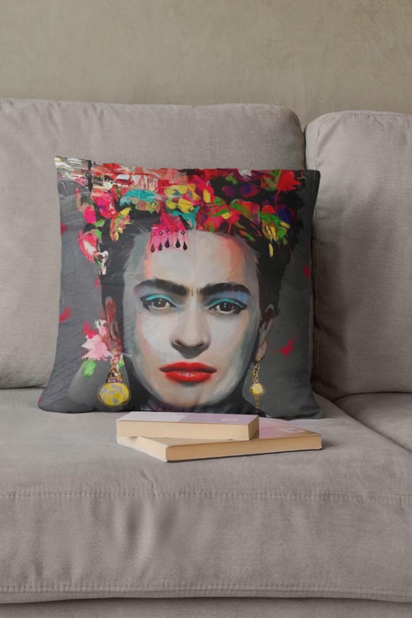 Çok Renkli Frida Kahlo Çift Taraflı Kırlent Kılıfı KRL961