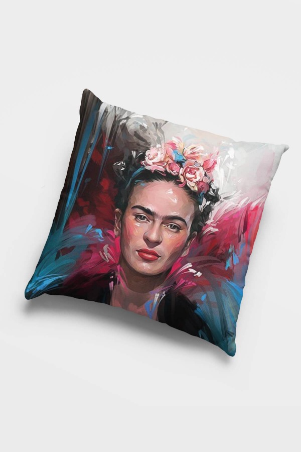 Çok Renkli Frida Kahlo Çift Taraflı Kırlent Kılıfı KRL963