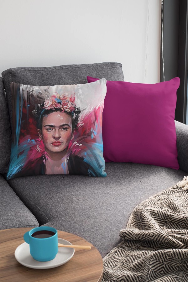 Çok Renkli Frida Kahlo Çift Taraflı Kırlent Kılıfı KRL963