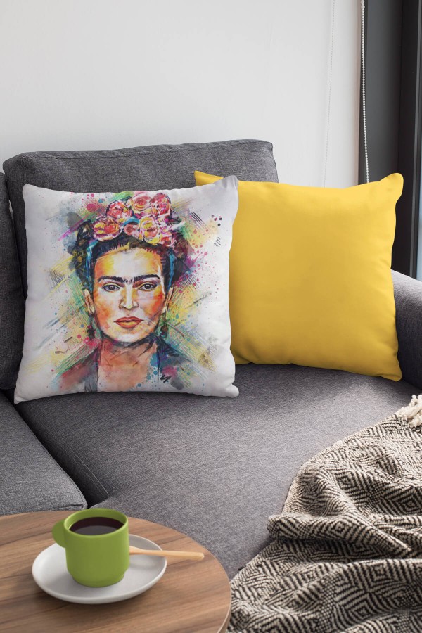 Çok Renkli Frida Kahlo Çift Taraflı Kırlent Kılıfı KRL964