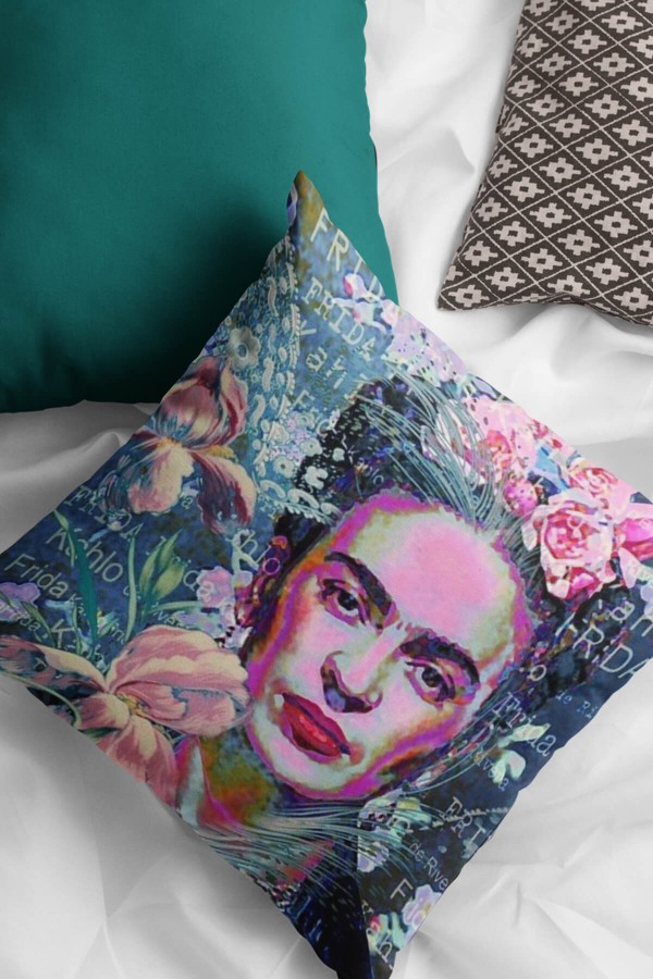 Çok Renkli Frida Kahlo Çift Taraflı Kırlent Kılıfı KRL966