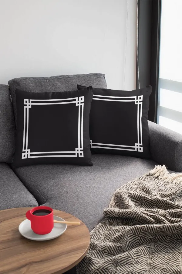Klasik Kırlent Kılıfı Siyah Çerçeveli Çift Taraflı Yastık Kırlent Kılıfı KRL126