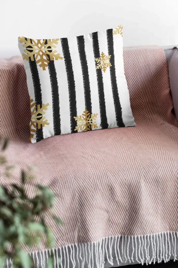 Yılbaşı Dekoratif Yastık Gold Christmas Noel Çift Taraf Yastık Kırlent Kılıfı KRL158