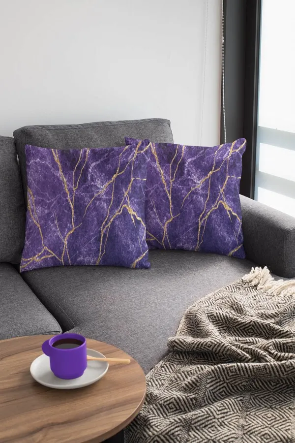 Mermer Desen Yastık Kılıfı Mor Mermer Desenli Çift Taraflı Yastık Kırlent Kılıfı KRL260