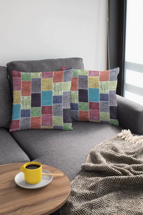 Patchwork Kırlent Modelleri Çok Renkli Patchwork Çift Taraflı Kırlent Kılıfı KRL288