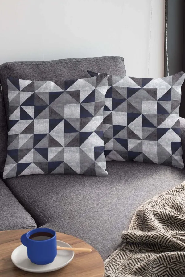 Lacivert Desenli Kırlent Lacivert Geometrik Çift Taraflı Yastık Kırlent Kılıfı KRL382